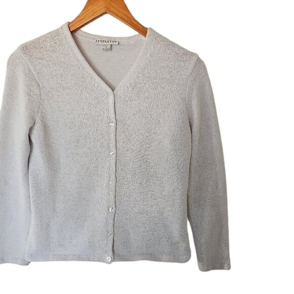Pendleton White Cotton Blend Cardigan V-Neck Sweater Womens S Small Button Front - Picture 7 of 12